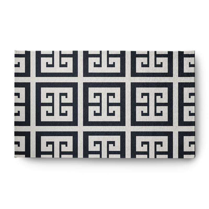 Greek Key Patterned Chenille Rug - Shark Blue - 3' x 5'