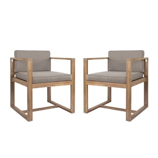 Set of 2 Ergonomic Acacia Wood Dining Chairs Armchairs with Cushioned Seats