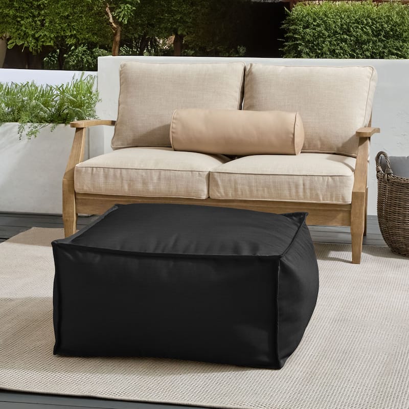 Sorra Home Sunbrella Outdoor Top Stitch Solid Bean Pouf - Canvas Black - Large