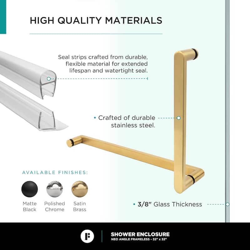 Neo Angle, Acrylic Shower Base with Compatible Glass Frameless Shower Enclosure