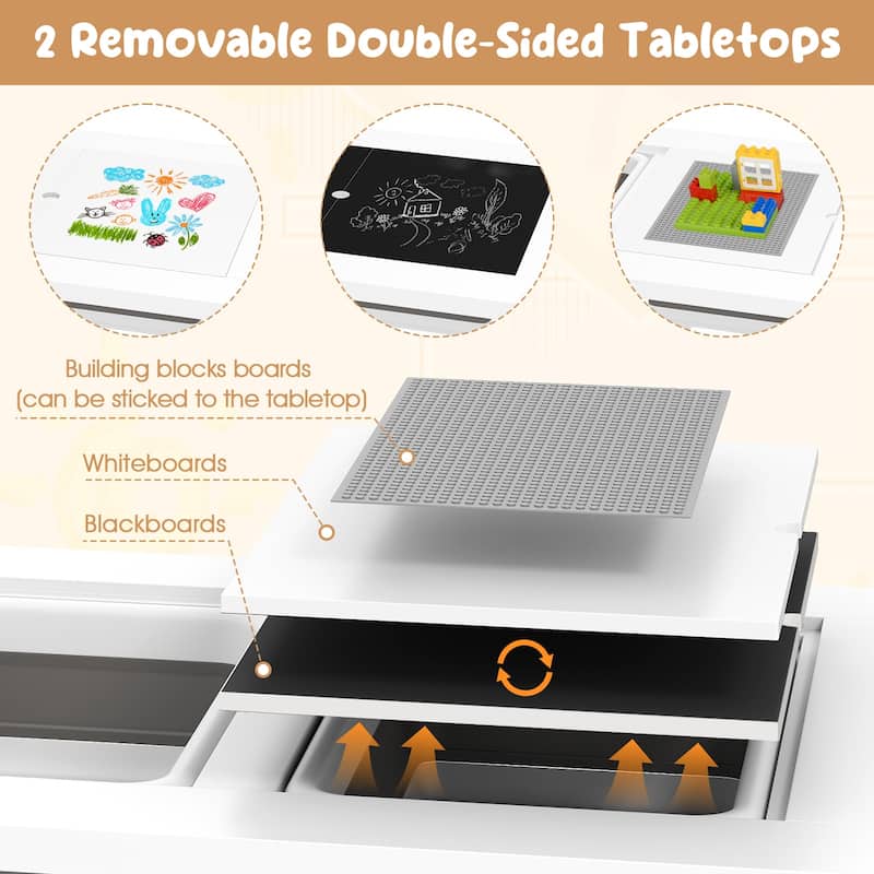 Kids Activity Table and Chair Set with Storage Paper Roll and Chalkboard Blocks Board for Age 2-8 Years - 35.5" x 21.5" x 17"
