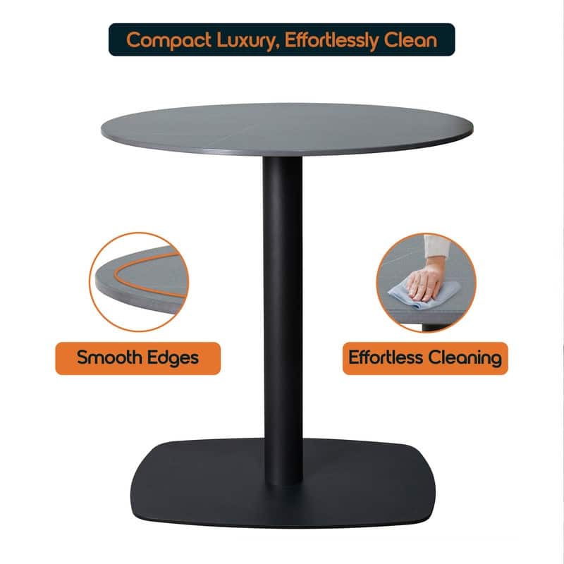 Vail Round Dining Table 27 in. Sintered Stone Tabletop in Black Stainless Steel Square Pedestal Base for Kitchen and Dining Room