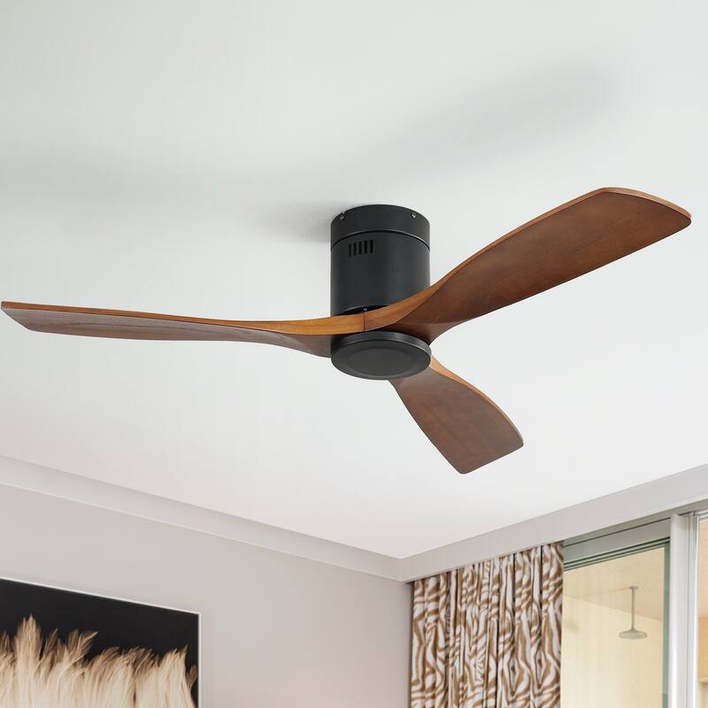 Sofucor 52 Inch Solid Wood Flush Mount Indoor Ceiling Fan without Light,Remote Control,Smart Optional