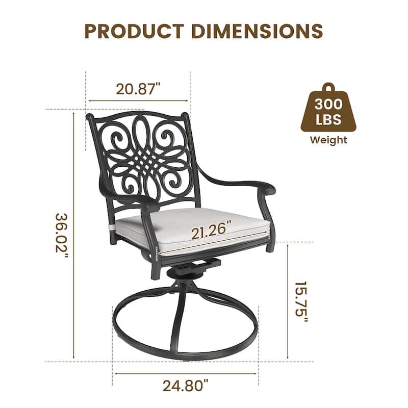 Clihome Outdoor Chair Cast Aluminum Flower-Shaped Backrest Swivel Chairs, Set of 2