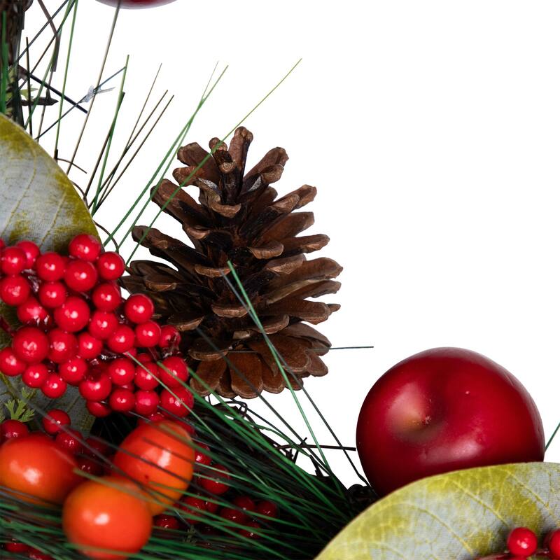 24" Autumn Harvest Mixed Berry, Pine Nut Thanksgiving Wreath - Unlit