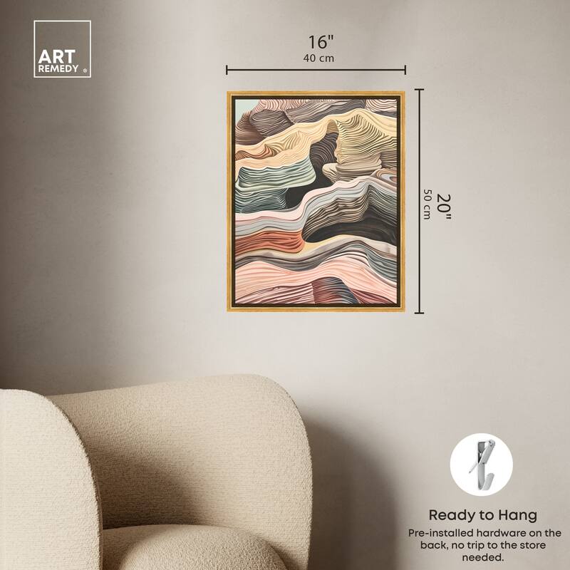 Art Remedy Coyote Tan Framed Boho Abstract 1 Piece Canvas Wall Art