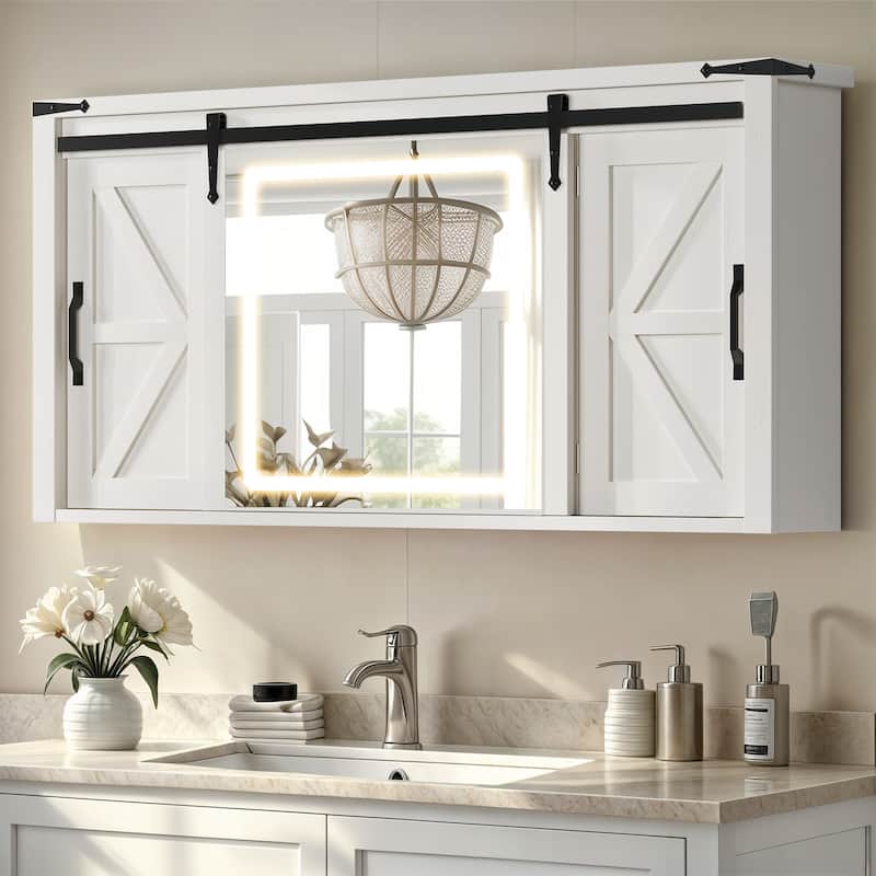 Moasis Bathroom Medicine Cabinet Wall Mounted Storage Organizer with Mirror and Sliding Barn Door