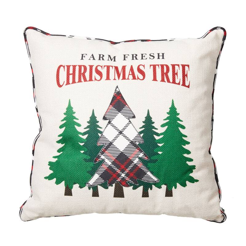 Glitzhome 18" Farm Fresh Heavy Cotton Christmas Tree Pillow - 18 x 18