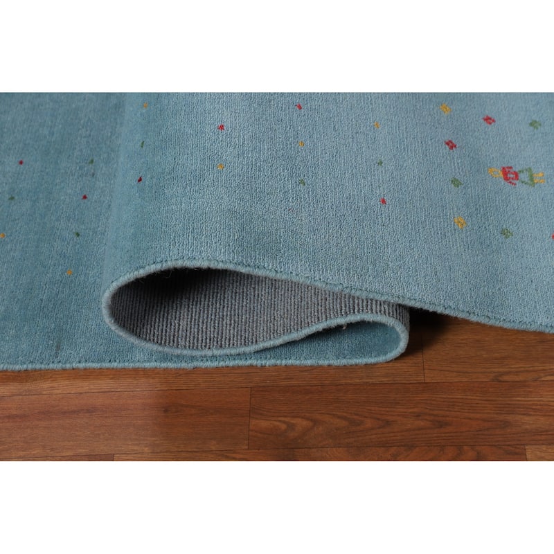 Light Blue Gabbeh Oriental Area Rug Handmade Tribal Wool Carpet - 8'4" x 9'10"