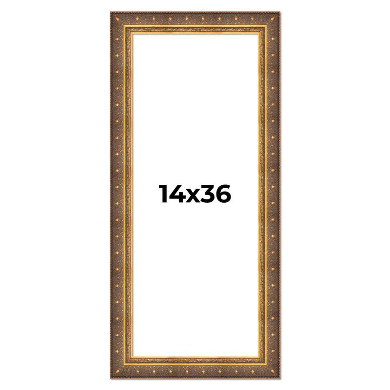 14x36 Frame Vintage Gold Solid Wood Picture Frame | 2.5 Inch Moulding