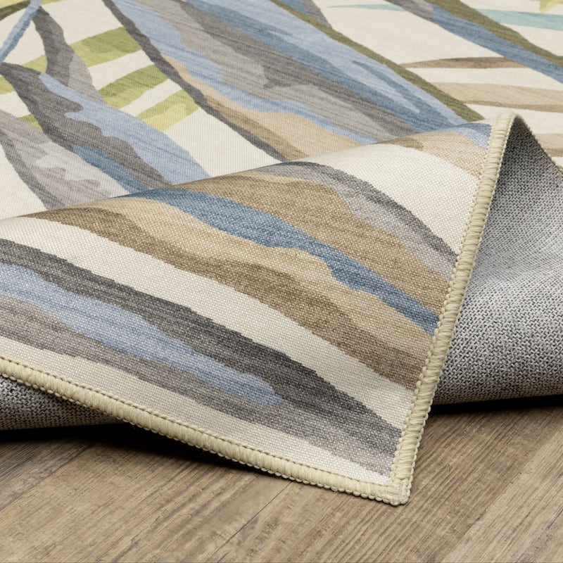 Style Haven Flores Tropical Palms Beige/Multi Indoor-Outdoor Washable Rug
