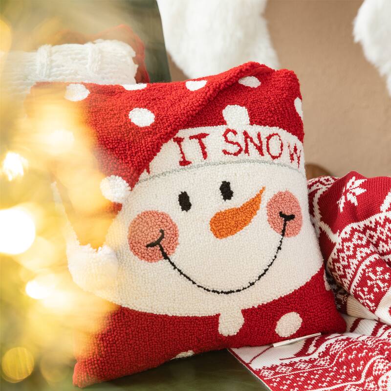 Glitzhome 14"L Hooked 3D Santa Snowman Christmas Throw Pillow Home Decor