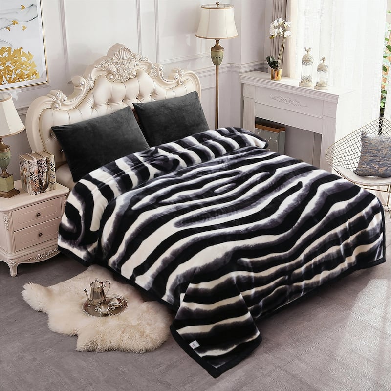 2 Ply A&B Printed Raschel Bed Blanket 85" x 95"-10 Pounds