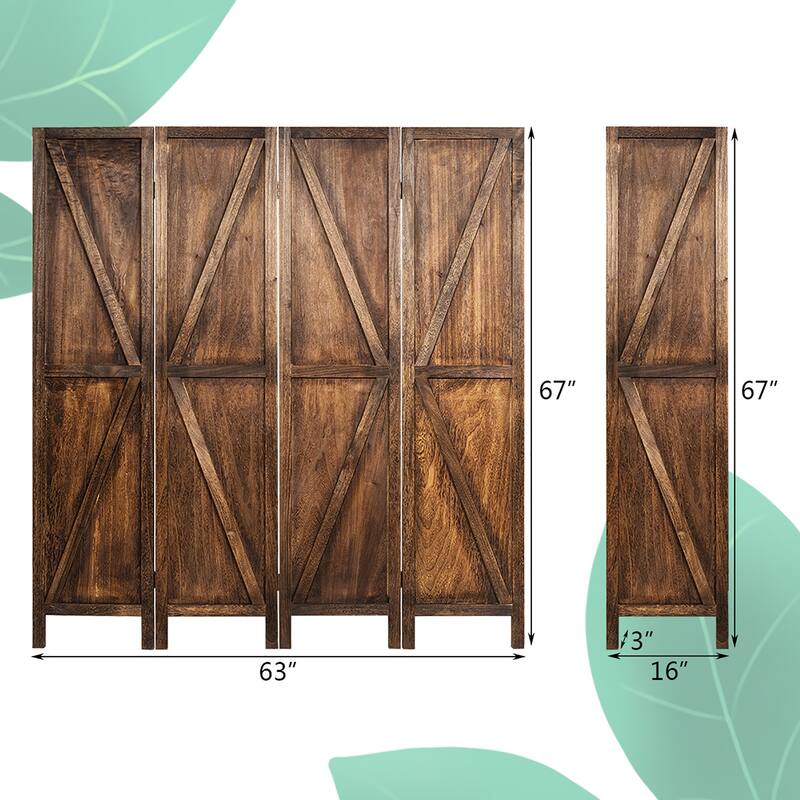 Costway 4Panels Folding Wooden Divider W/ V-shaped Design 5.6Ft Tall