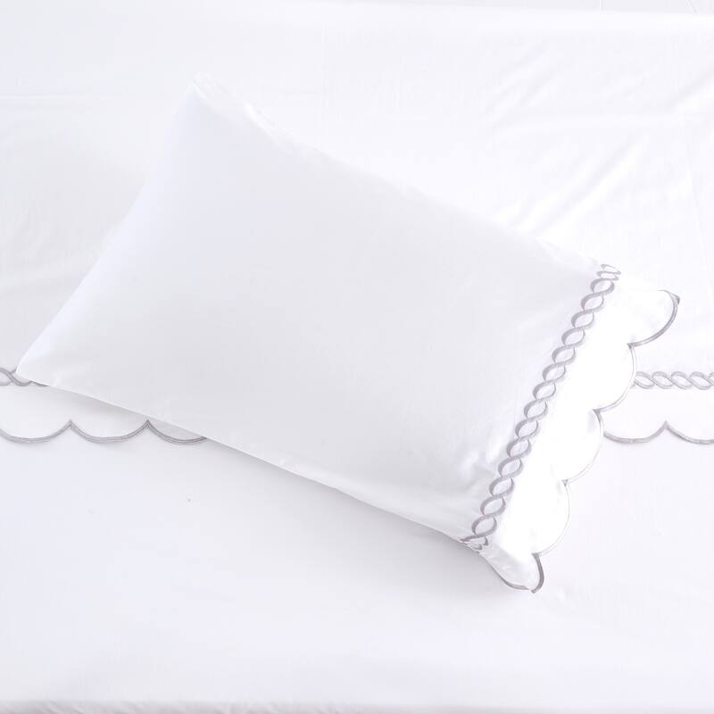 Home Sweet Home Collection 600TC Cotton Scallop Rope Embroidery Sheet Set & Pillowcases