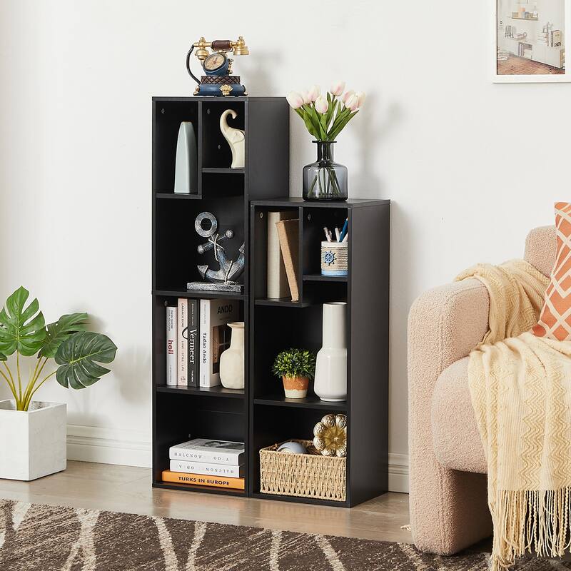 VECELO 3-Tier Bookcase and 4-Tier Bookcase set, Modern & Contemporary Wooden Bookshelf sets(set of 2)
