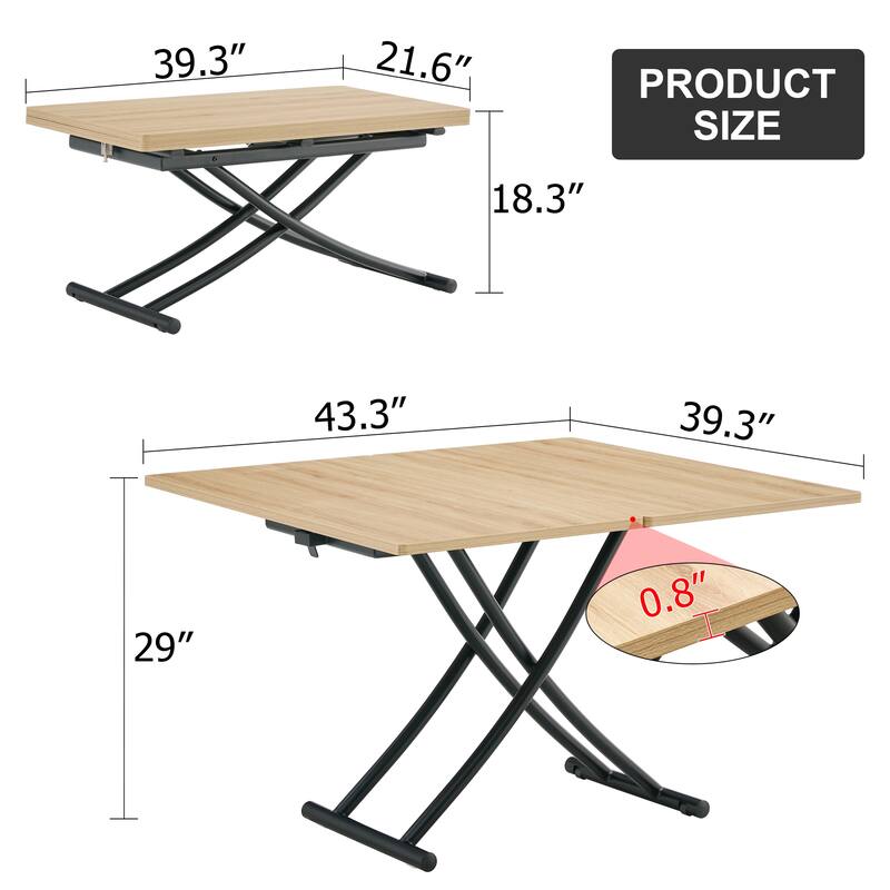 Space-Saving 5-Piece Dining Set, Height Adjustable Square Wood Table & 4 Linen Upholstered Chairs with Metal Legs