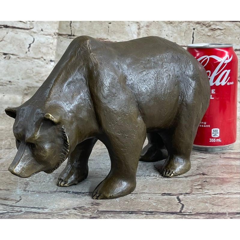 Bronze Sculpture Black Grizzly Bear Mother Cubs Animal Figurine Hand Made Statue