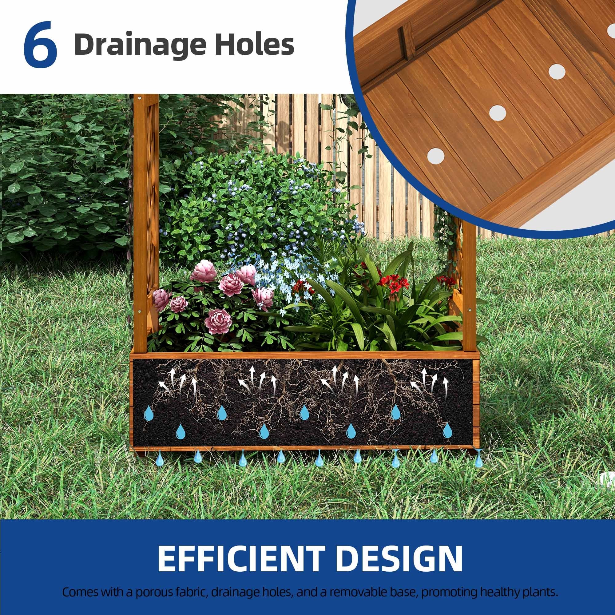 Moasis Outdoor Wood Planter Box with Arch Trellis