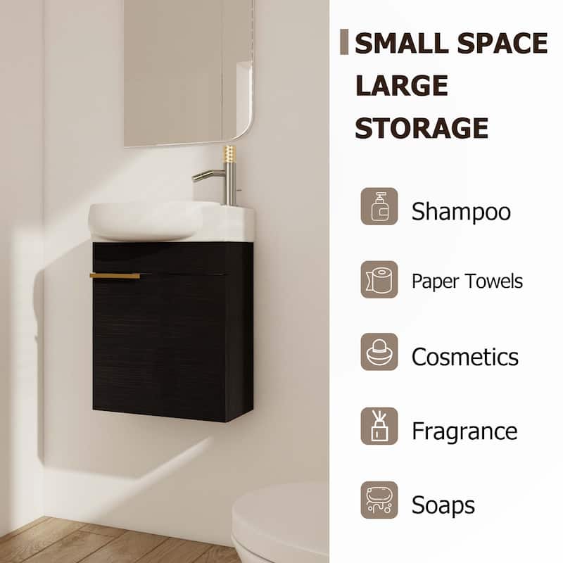 Soft Close Doors Bathroom Vanity With Sink,16 Inch