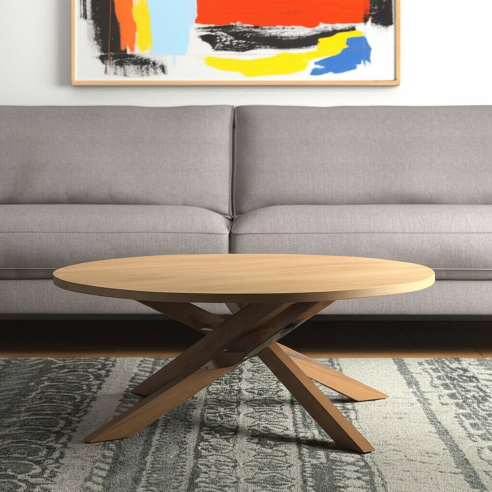 HomeRoots 42" Natural Solid Wood Round Cross Legs Coffee Table - 42' X '17' X '42