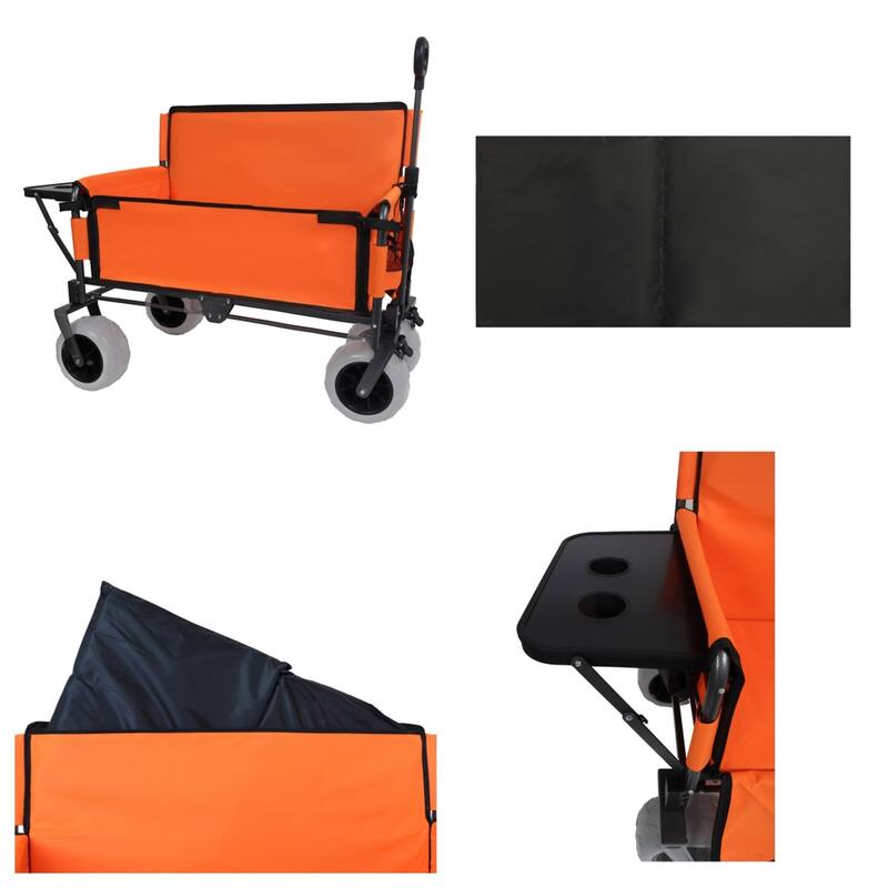 3-in-1 Folding Wagon Cart with Bench Seat & Rear-Mounted Folding Tabletop