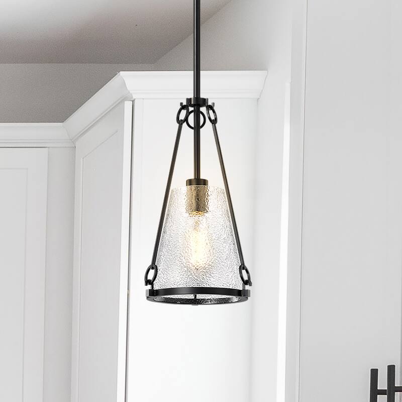 Valentine Small Pendant Black Finish Hammered Glass