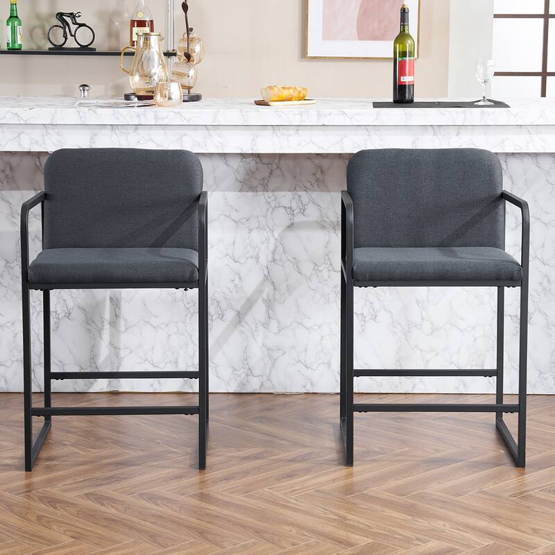 Upholstered Counter Height Bar Stool Set of 2, Armchair with Metal Frame