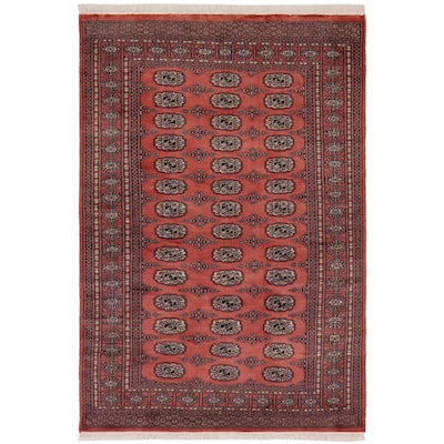 Tribal Bokhara Berger Pink/Green Hand Knotted Wool Rug - 4'0'' x 5'11''