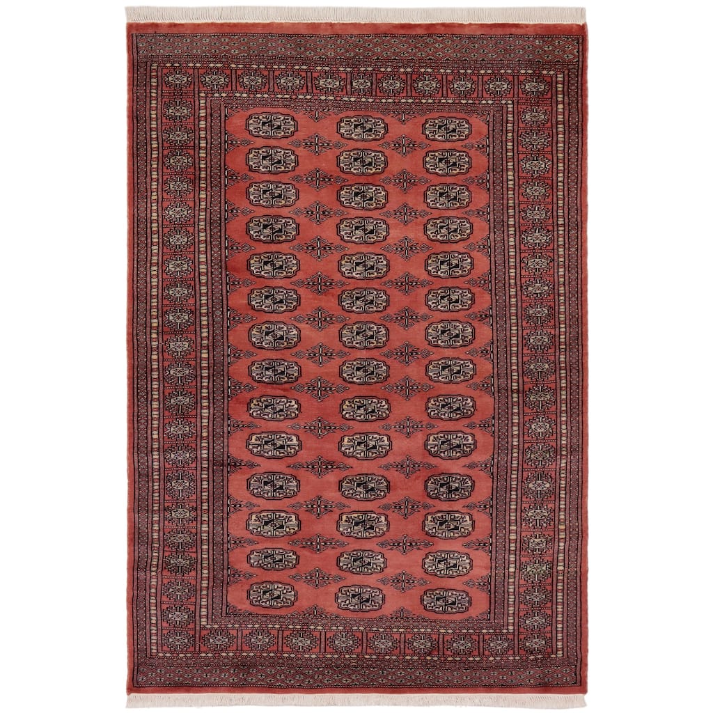 Tribal Bokhara Berger Pink/Green Hand Knotted Wool Rug - 4'0'' x 5'11''