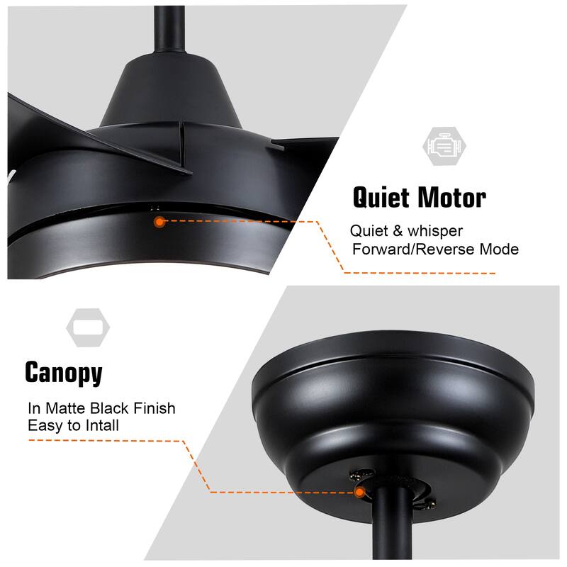 42 in. Black modern Ceiling Fan with Light and Remote Control, Reversible DC Motor - 42 Inches