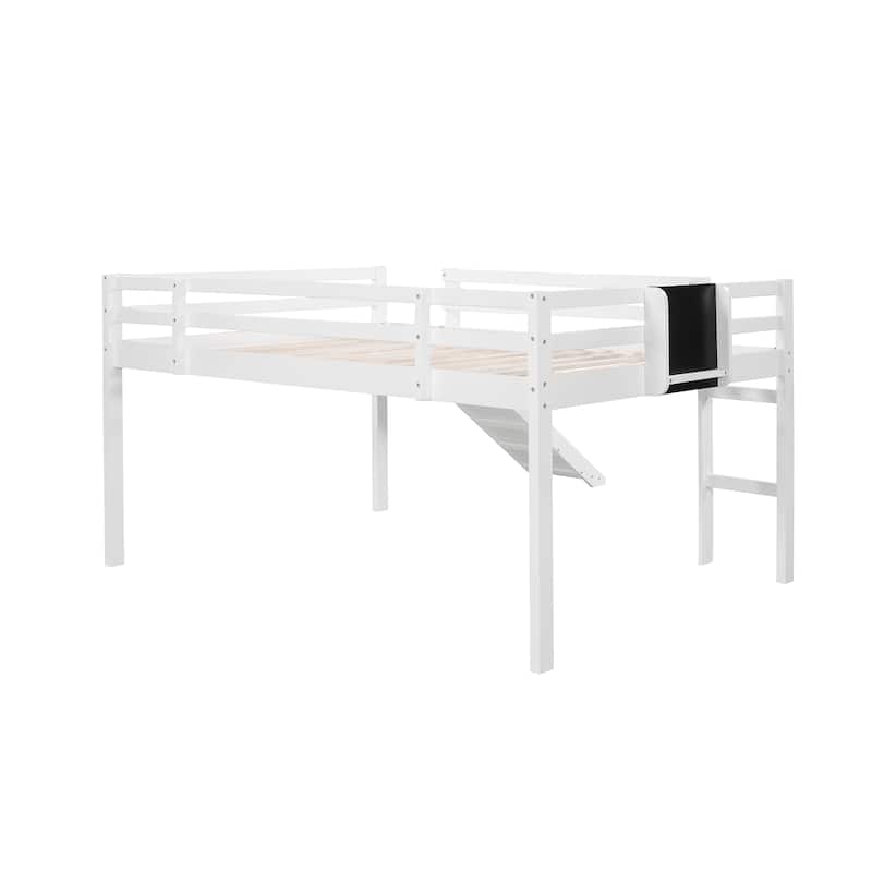 Loft Bed Wood Bed with Slide, Stair and Chalkboard