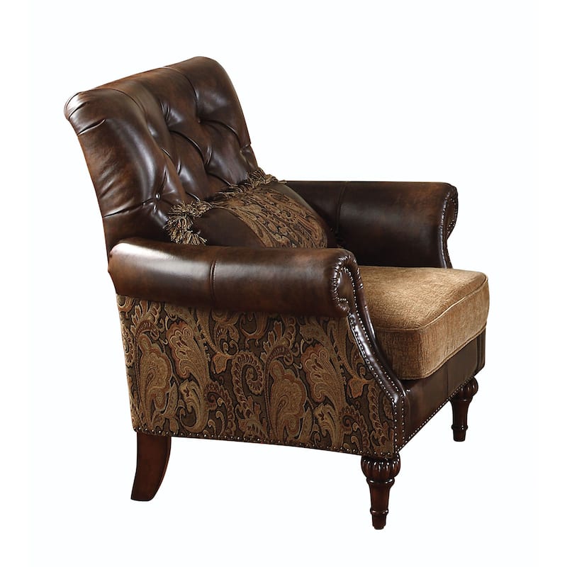 Destiny Brown Button-Tufted Accent Chair with Nailhead