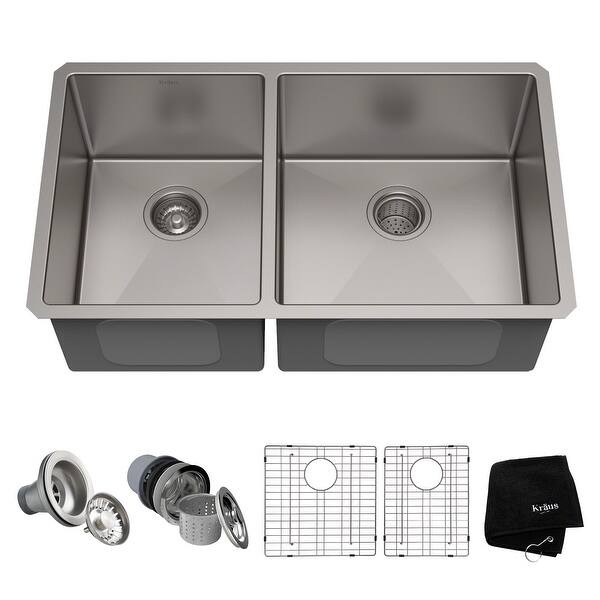 slide 1 of 15, KRAUS Standart PRO Stainless Steel 33 in 40/60 Undermount Kitchen Sink