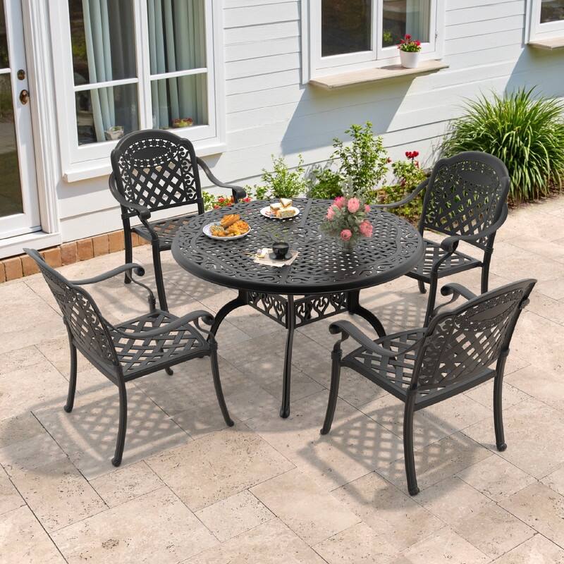 48.03 in. Black Round Cast Aluminum Patio Dining Table