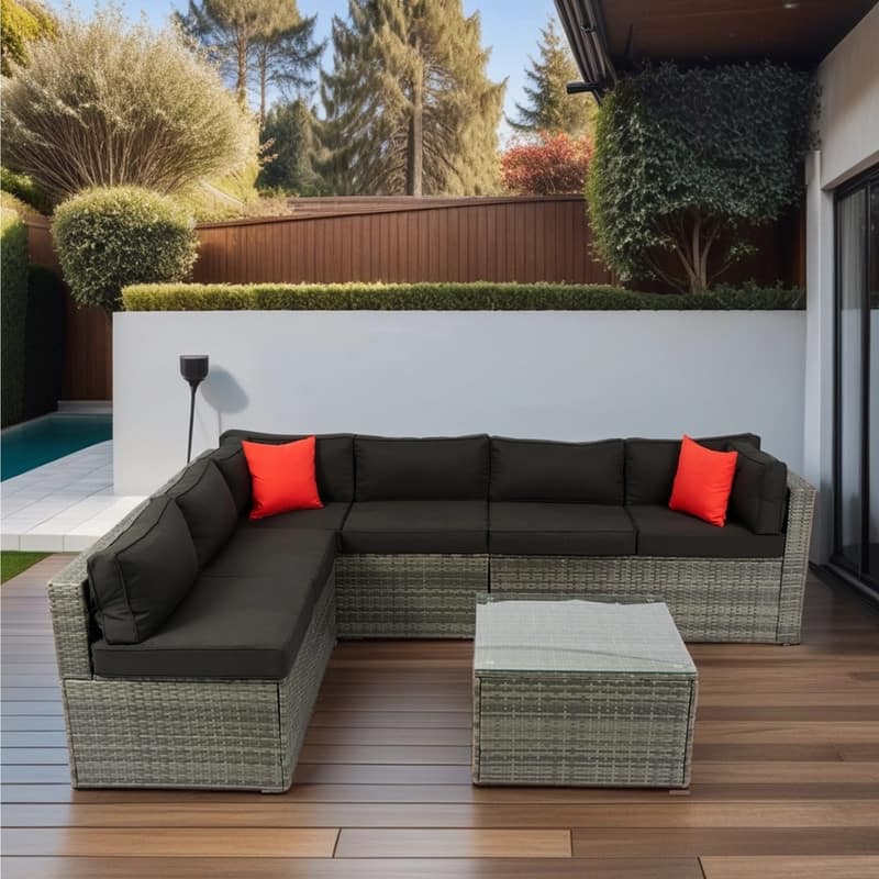 5 Pieces PE Rattan sectional Outdoor Furniture Cushioned U Sofa set with 2 Pillow