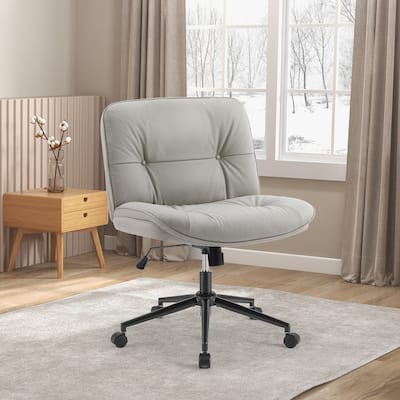 Armless Office Desk PU Leather Wide Seat with Wheels