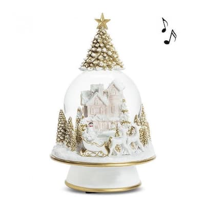 Village Pedestal Snow Globe With Music Snow Globe
