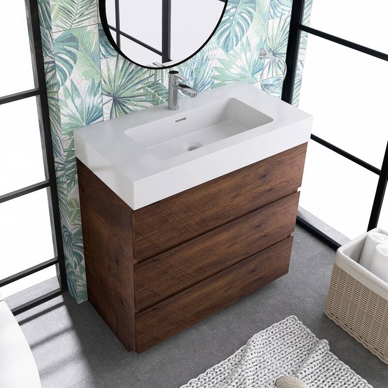Freestanding Bathroom Vanity with White Solid Surface Top