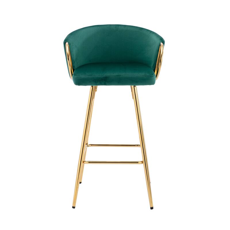 Velvet Bar Stools Set of 2, Counter Height Bar Chairs with Armrests, Kitchen Island Stools with Footrest and Golden Legs