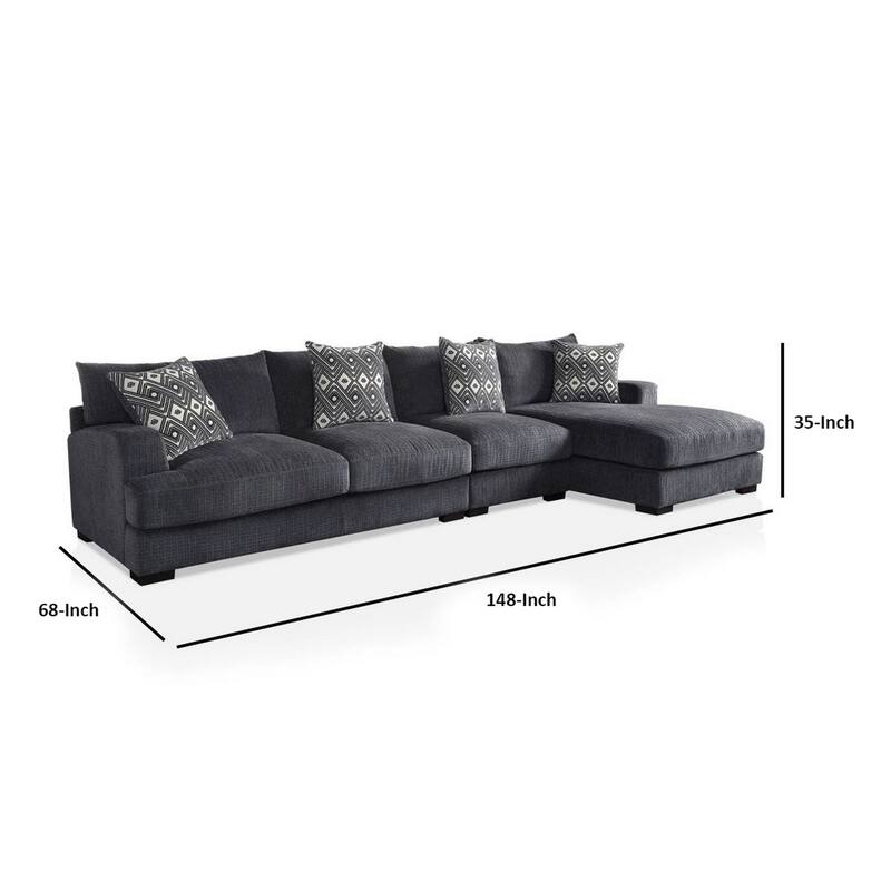 L Shaped Sectional with T Cushioned Seat, Large, Gray
