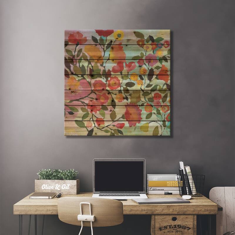 Rose Trellis Print On Wood by Kim Parker - Multi-Color