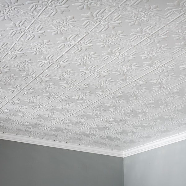 Fasade Regalia Decorative Vinyl 2ft X 4ft Glue Up Ceiling Tile In Gloss White 5 Pack Overstock 32192186