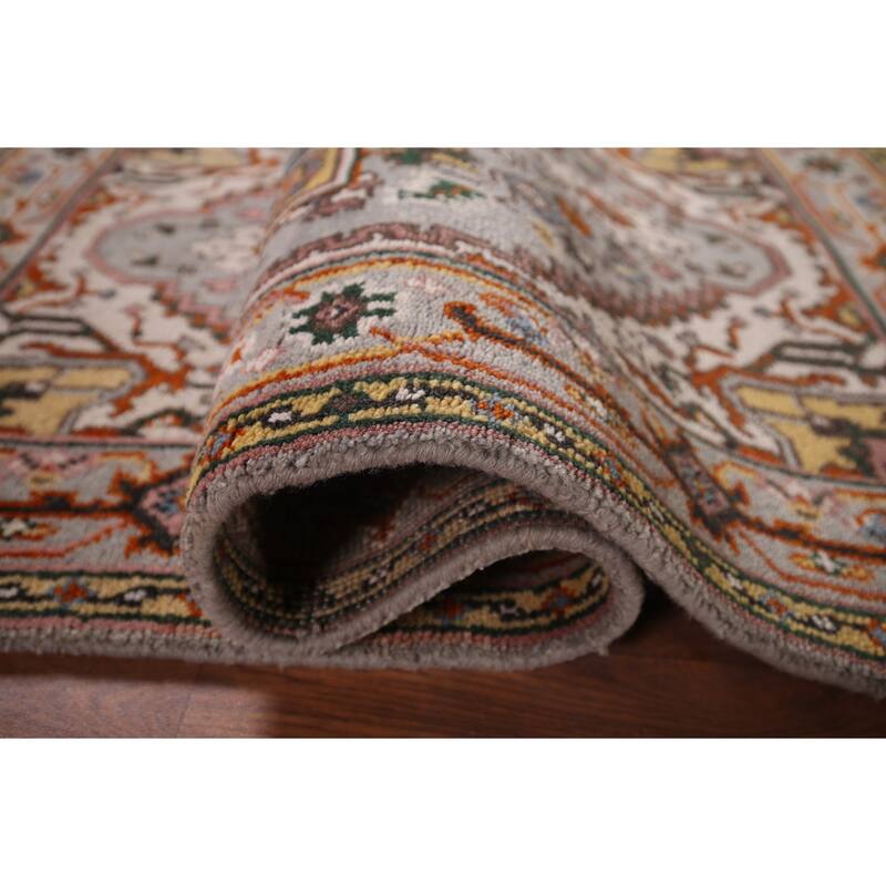 Gray Geometric Heriz Serapi Oriental Accent Rug Handmade Wool Carpet - 2'10"x 5'5"