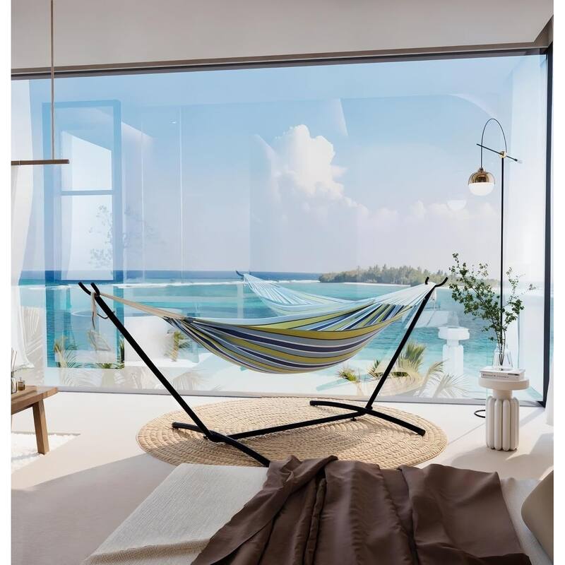 Double Hammock with Foldable Steel Frame for Garden Yard Outdoor 450 lbs Capacity - N/A