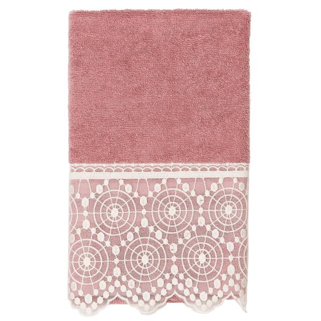 Authentic Hotel and Spa 100% Turkish Cotton Arian Cream Lace Embellished Hand Towel - Tea Rose