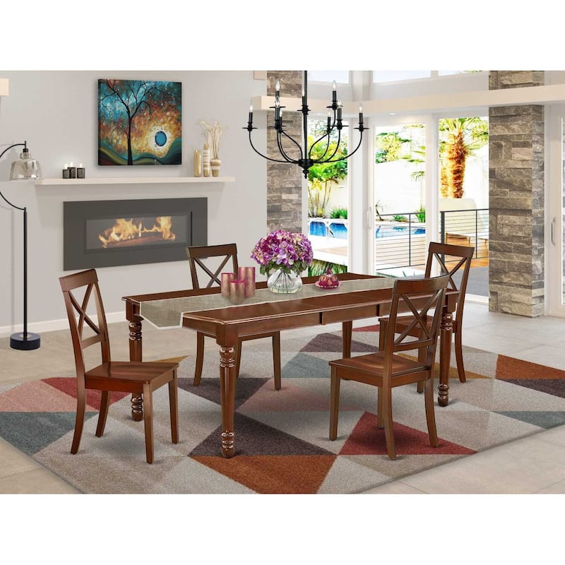 Rectangle Dining Table Set 5pc Rococo Style Table & 4 Chairs 60x78 Inch Butterfly Leaf