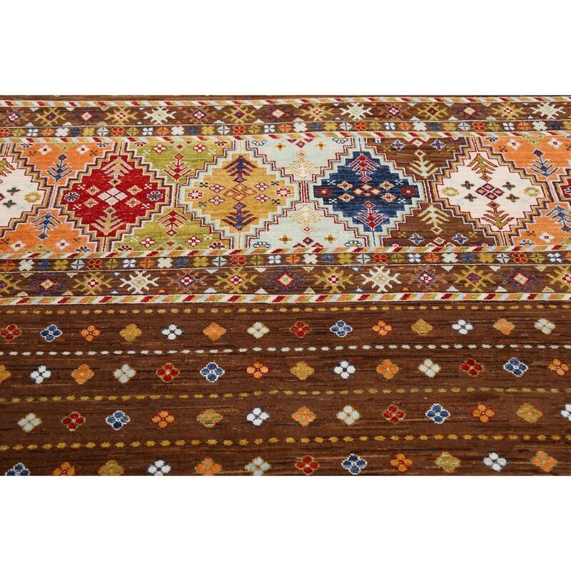 Brown Geometric Kazak Persian Living Room Area Rug Wool Hand-knotted - 6'9" x 9'9"