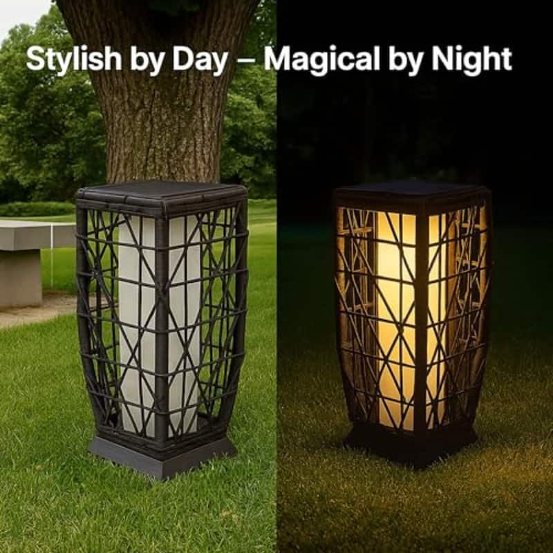 Aria Home 19" Solar Floor Lantern Outdoor Wicker Light for Patio Decor