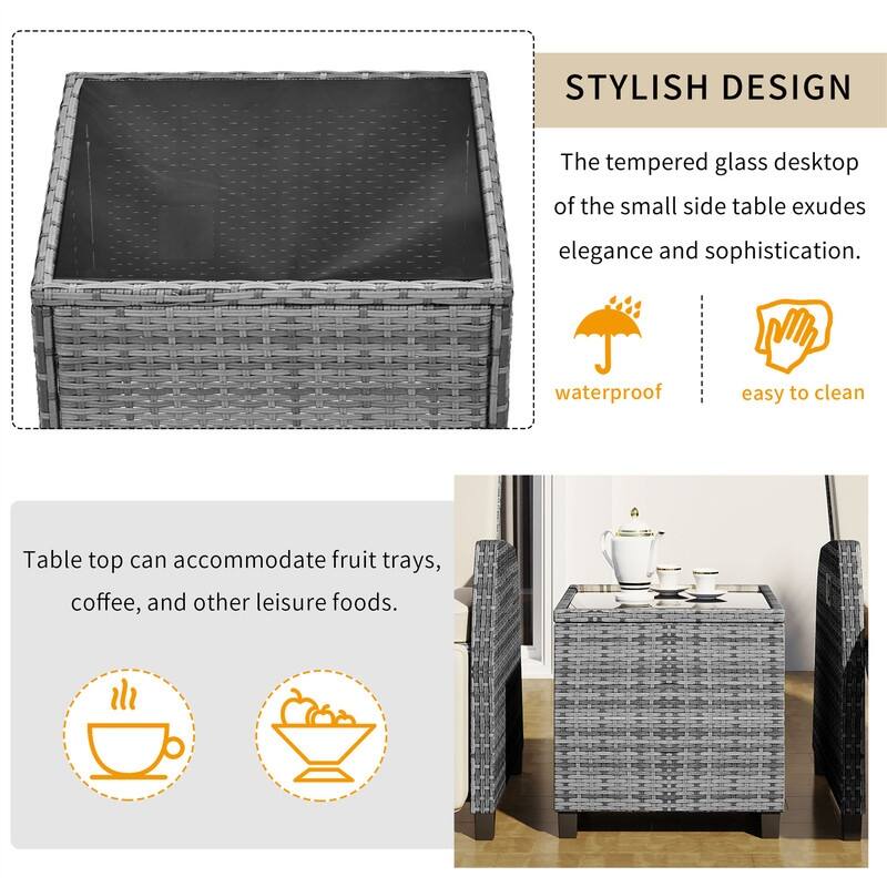 3 Pcs Patio Furniture Set, Patio Recliner Chairs Set of 2, Patio Conversation Set w/ Side Table, Outdoor Rattan Reclining Chairs